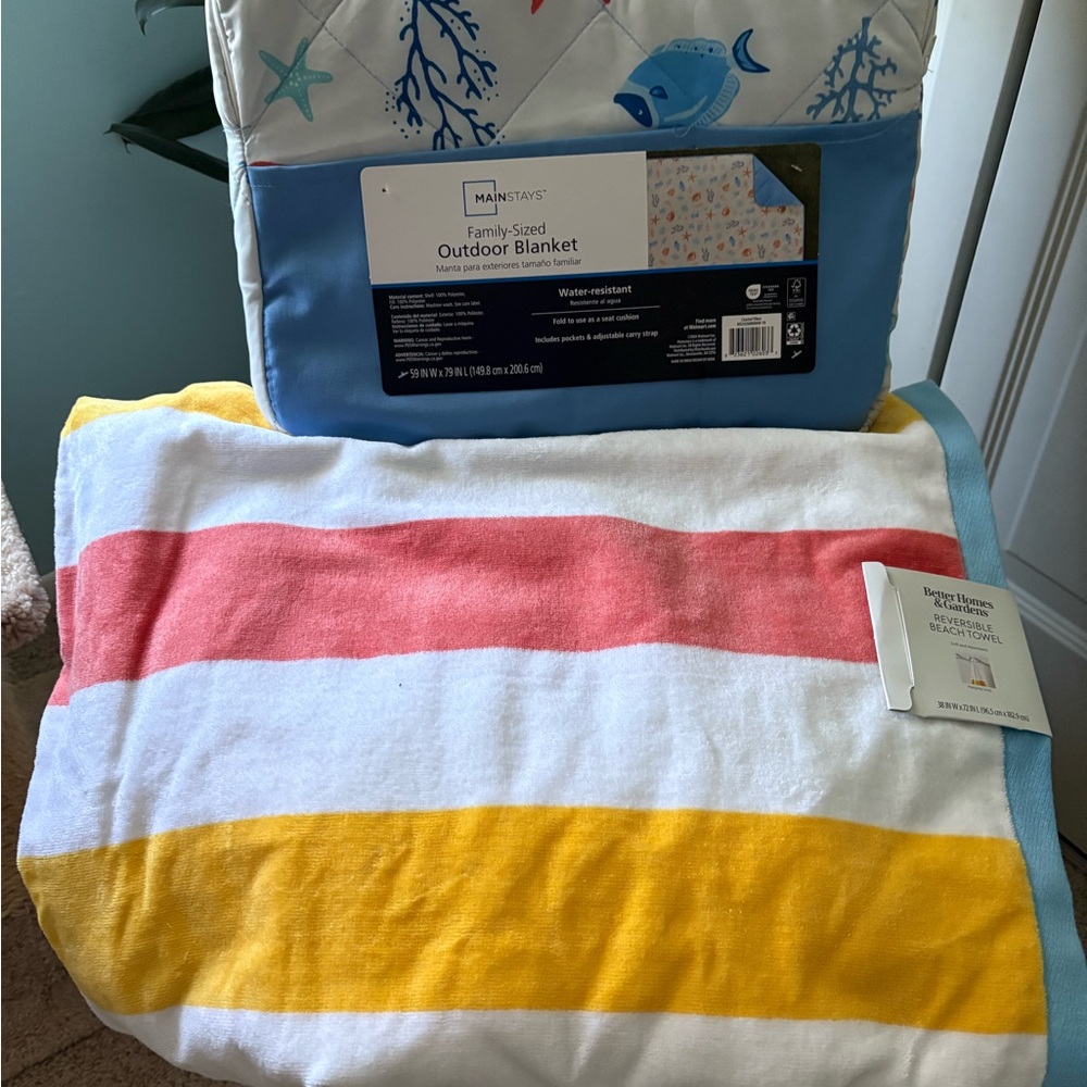 Two Pieces:better homes and gardens reversible beach towel. Beach blanket/pillow